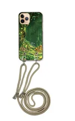 iPhone13 mini  アイフォン13 ミニ スマホケース ショルダーストラップ 紐 付き ゲーム ドット ドット絵 森 自然 神秘的 おしゃれ ビットマップ かっこいい ベージュ カラー02