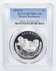 1991-S PR70 DCAM マウント・ローモア記念銀貨 PCGS