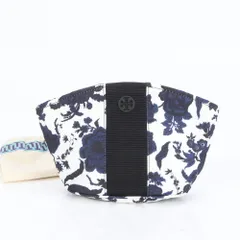 美品 トリーバーチ フラワー フローラル 花柄 アクセサリー メイク ポーチ ネイビー 紺 レディース RUE CL11-5【中古】