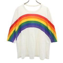 80s 90s オールド 5分袖 Tシャツ 白 虹 レインボー メンズ 古着