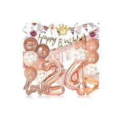 【新品】 deerzon 24歳 ローズゴールド 誕生日 バルーン 飾り付け バースデー 飾り 数字 26点 セット 女の子 男の子 大きい 誕生日バルーン 風船 スタンダード 1