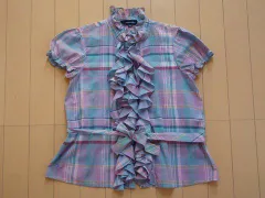 ラルフローレン ralph lauren アウトレット 子供服 女の子 130cm 半袖 ブラウス ピンク チェック ラベンダー 春 夏 ★3 トップス ガールズ 女児 キッズ 【中古】 ユーズド リサイクル 古着 子ども服 こども