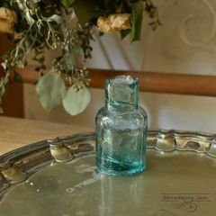レトロ 靴型インク瓶D ウランガラス インク壷 万年筆 文房具