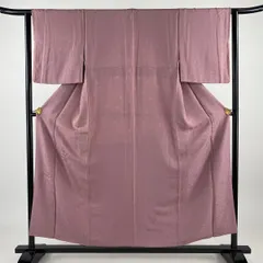 付下げ 身丈155cm 裄丈62.5cm S 袷 草花 地紋 刺繍 ピンク 正絹 優品 一つ紋 【中古】