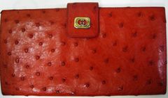 イタリー製MADE IN ITALYグッチGUCCI本革オーストリッチ赤 長札入