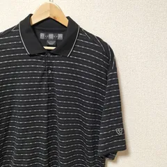 美品☆NIKEGOLF 総柄 ポロシャツ 半袖 ブランドロゴワッペン 襟縁ライン ボーダー メンズ サイズL ブラック ホワイト 希少 ナイキゴルフ ブランド古着 USED