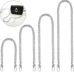 【新品】 バッグチェーン 4本入り バッグ持ち手 ショルダーストラップ ハンドバッグチェーン フラットチェーン30/60/100/120cm (シルバー) 1