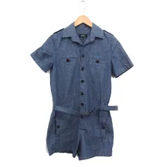 アーペーセー A.P.C. ミリタリー オールインワン ショート 半袖 ベルト 綿麻 38 ブルー 青 /FT32のサムネイル