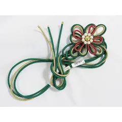 【新品・新古・アウトレット】正絹 帯飾り紐 パール付き☆グリーン／金／赤金★tk179