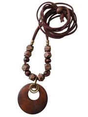 【人気商品】[flower storm]（フラワーストーム） レザーネックレス 木製パーツ＆メタルのナチュラルアンティークテイスト （アクセサリー ウッド 日本製 ）