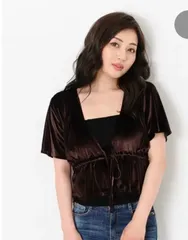 EGOIST ベロアクロップドギャザートップス　ボレロ　カシュクール　ブラック