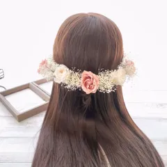ヘッドドレス 髪飾り＊結婚式 成人式 卒業式~プリザーブドローズ かすみ草~くすみピンク ホワイト 白 2色 アソート 11本