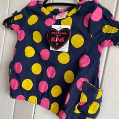 ① BLiNK ベビー服　70cm　ドット柄　カットソー　大ドット　リボン　可愛い　女の子　赤ちゃん　乳児服　綿100％