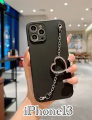 iPhone13ケース ハート　チェーン　可愛い　韓国　ブラック