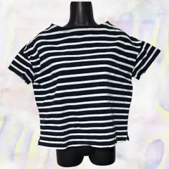 無印良品　ムジルシリョウヒン　Muji　Tシャツ　ネイビー×ホワイト　レディース　ボーダー　半袖　ボートネック　ショート丈　ドロップショルダー