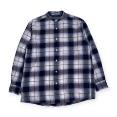 nano・universe ナノユニバース バンドカラー オンブレチェック風 長袖シャツ L/ブルー系 メンズ