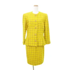 ニナリッチ NINA RICCI 美品 ヴィンテージ セットアップ スーツ ジャケット スカート ツイード チェック フランス製 38 約Mサイズ 黄 イエロー ■GY99のサムネイル