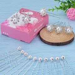 パール 髪飾り 花＆パール ヘアアクセサリー 花 Ｕピン ヘアピン 16個セット