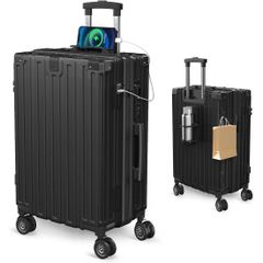 スーツケース 拡張機能付き 多機能 キャリーケース ストッパー付き USBポート付き カップホルダー付き 超軽量 キャリーバッグ 隠しフック付き 耐衝撃 大型 静音 ダブルキャスター TSAローク搭載 ファスナータイプ 旅行 ビジネス 出張