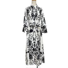 中古 ザラ ZARA ロング シャツワンピース クリーニング済み 花柄 モノトーン 七分袖 レディース Mサイズ 相当