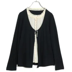 ピンクハウス★重ね着風トップス 黒×ベージュ系 レース付き綿ローン&長袖カーディガン風ニット♪z14947