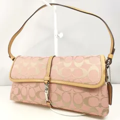 【COACH】A  A-3 コーチ 6348 シグネチャー 総柄 一部レザー ワンショルダー ミニバッグ セミショルダー 肩掛け トートバッグ 婦人鞄 ピンク系