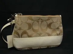 ■極美品■ COACH コーチ シグネチャー キャンバス×パテントレザー ポーチ マルチケース 小物入れ  ベージュ系×アイボリー系 DG5362