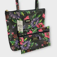 FEILER フェイラー ポーチ付き トートバッグ 花柄 PVC ブラック ビニールバッグ ミニトートバッグ