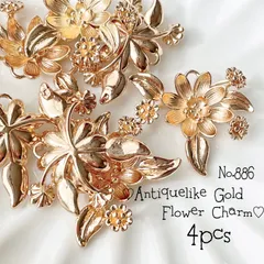 ♡no.886アンティーク調ゴールドフラワーチャーム♡レトロ大ぶり大人花春夏