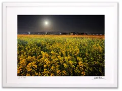 アートフォト 絵画 壁掛け 菜の花畑とおぼろ月/白山市/インテリア 壁掛け 額入り 額装込 風景画 油絵 ポスター アート アートパネル リビング 玄関 プレゼント モダン アートフレーム おしゃれ 飾る Mサイズ