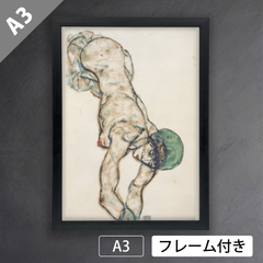 エゴン・シーレ（Egon Schiele）『緑の帽子をかぶった裸婦』（1914年）アートポスターA3 マット紙【フレーム付】《IN》