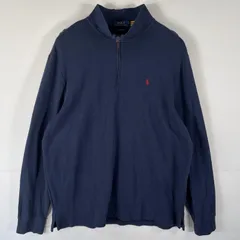 古着 ポロ・ラルフローレン POLO RALPH LAUREN ニット ハーフジップ トレーナー 大きいサイズ ワンポイントロゴ XL  ネイビー メンズ