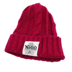 ノートンモーターサイクル Norton Motorcycle 服 ニット帽 ビーニー  ケーブルニット帽子 Norton ローゲージ ワッチキャップ 223N8705  レッド
