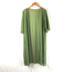 カーディガン ロング 半袖 薄手 シアー ラップカーディガン ポケット スリット 緑 カーキ XLサイズ 2025071100037