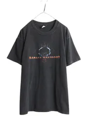 【お得なクーポン配布中!】 00s USA製 ハーレー ダビットソン 両面 プリント Tシャツ メンズ XL / オールド バイク スカル ファイヤー ヘビーウェイト 大きいサイズ 黒