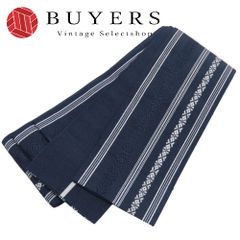 【中古】 男帯 正絹 紺 ネイビー 白 献上柄 角帯 和装 呉服 和服 きもの メンズ 男性