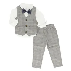 ☆ グレー×ホワイト ☆ 80cm ☆ キッズ フォーマルスーツ 男の子 pk19a311 子供服 フォーマル スーツ 男の子 蝶ネクタイ付き シャツ ベスト 長袖 英国風 子供スーツ 子供 キッズ おしゃれ 記念日 こども 子ども 入学式 卒業式 結婚式