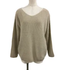 ティティベイト titivate セーター ニット プルオーバー Vネック 無地 リブ 長袖 P01 ベージュ