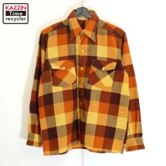 70s vintage ブロックチェック柄 ウール 長袖シャツ メンズ Lサイズ相当