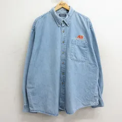 XL/古着 ランズエンド 長袖 ブランド シャツ メンズ 90s AES 大きいサイズ コットン ボタンダウン 薄紺 ネイビー デニム 24nov20 中古 トッ