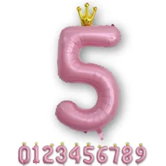 La Kissa バルーン 数字 バースデー 誕生日 飾り付け 風船 王冠付き クラウン 40インチ 大きい ストロー付 ナンバーバルーン 約90cm 記念日(王冠ピンク,５) 0