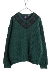 【お得なクーポン配布中!】 90s OLD GAP チルデン ケーブル ニット セーター メンズ XL 古着 オールド ギャップ 紺タグ Vネック ヘビーウェイト コットン 大きいサイズ