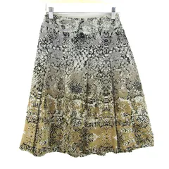 ランバン スカート ボトムス プリーツ 総柄 日本製 レディース 38サイズ グレー×茶 LANVIN 【中古】