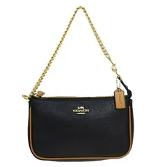 【中古】 美品 コーチ COACH アクセサリーポーチ チェーン ハンドバッグ ブラック ブラウン レザー F39755 08SC581