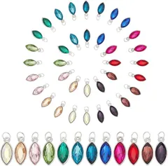 PH PandaHall 48個 ラインストーン チャーム カラフル ガラスペンダント ティアドロップチャーム 丸カン付き 豪華 エレガント カボション アクセサリーパーツ 手芸材料 ハンドメイド(ティアドロップ＆48個)