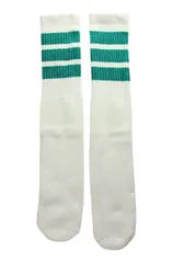 SkaterSocks (スケーターソックス) 22インチ ロング チューブソックス 靴下 US MADE 70年代 アメリカ製 スケートボード スケボー オールドスクール（ホワイト×ティールグリーン）