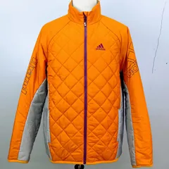 adidas アディダス 中綿 ジャケット キルト CLIMAPROOF オレンジ×グレー ロゴ刺繍 パープル ジップアップ サイズ O