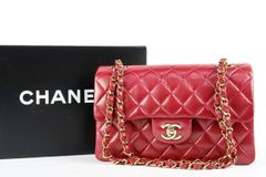 【超美品】CHANEL シャネル ラムスキン マトラッセ 二重蓋 Wフラップ 23 チェーンショルダーバッグ レッド【QG10】