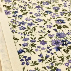 1m　KTS2215-B ブルー　小花柄 ボタニカル ツイル生地 コットンこばやし 生地 布地 布 ハンドメイド