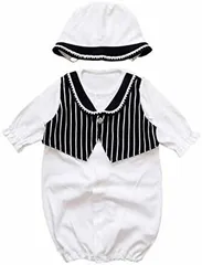 男の子用 春秋素材 日本製 タキシードデザイン 新生児 お宮参り退院時用 お帽子付き ベビードレス2点セット ブラック